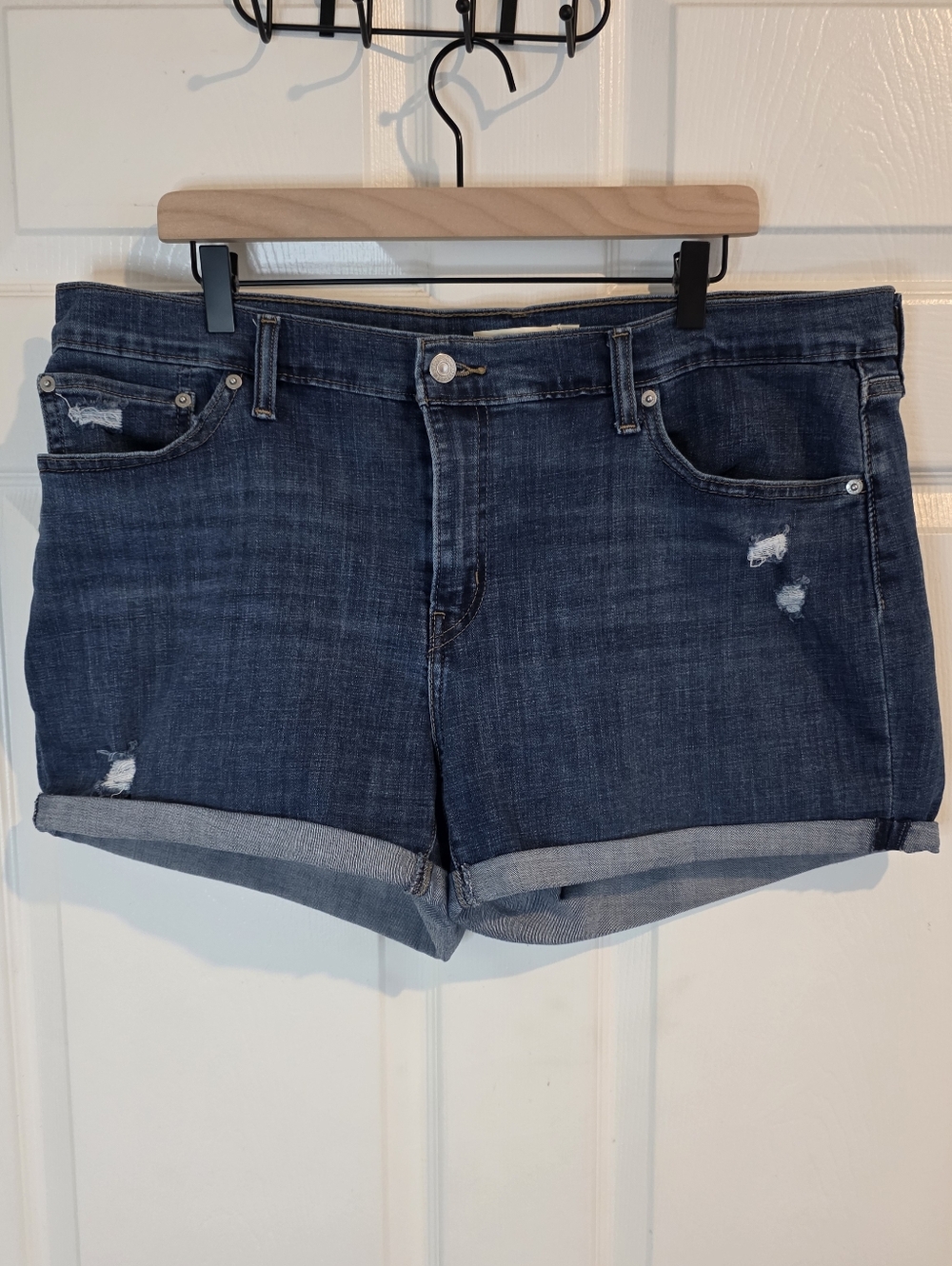 Levi's Mid Length Denim Women's Shorts Dark Blue Roll-Cuff Shorts